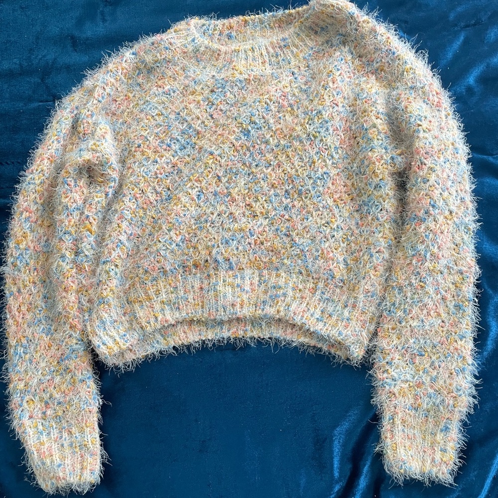 colorful wool winter sweater, slightly cropped